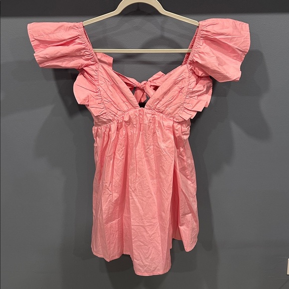 NWT Selfie Leslie Marlina Ruffle Sleeve Babydoll Mini Dress Soft Pink - Picture 4 of 8
